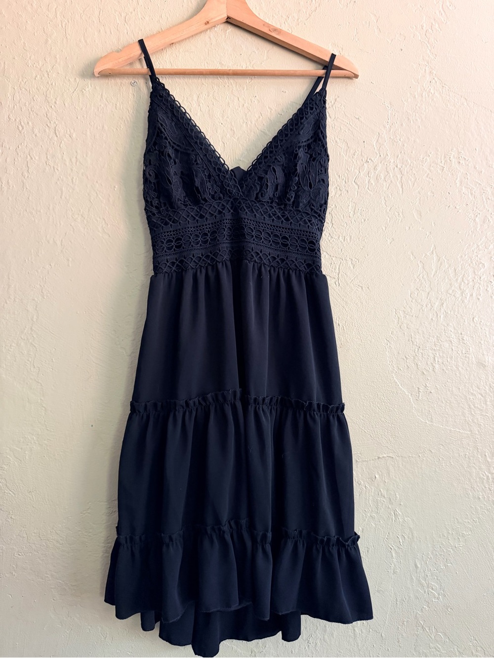 Black Lace-Trim Tiered Midi Dress